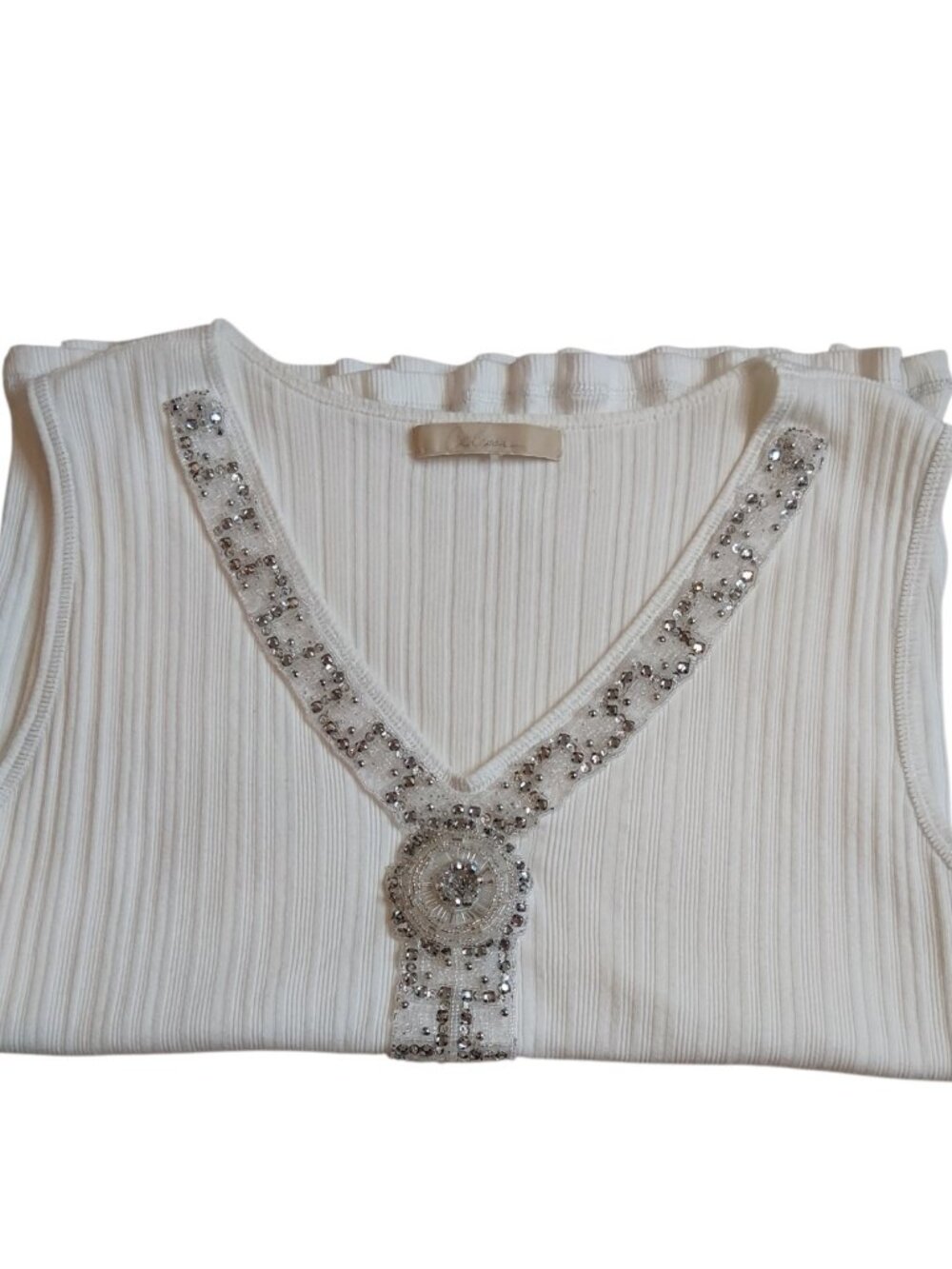 White Ribbed Tank Top Embellishe - Picture 4 of 4